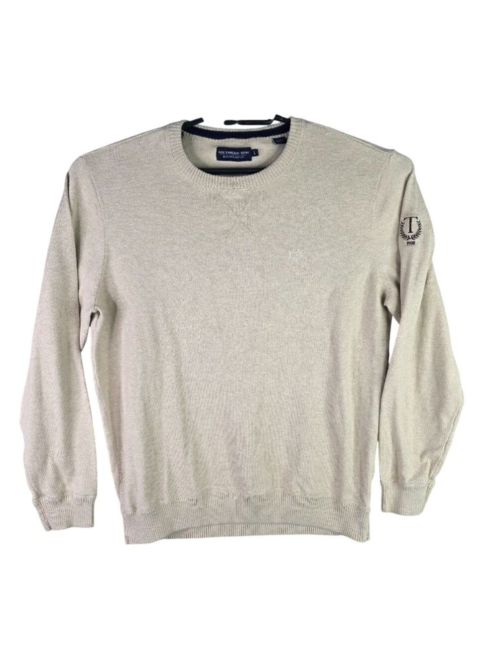 Men Southern Tide Beige Crewneck Pullover Knit Sweater Long Sleeve Size L